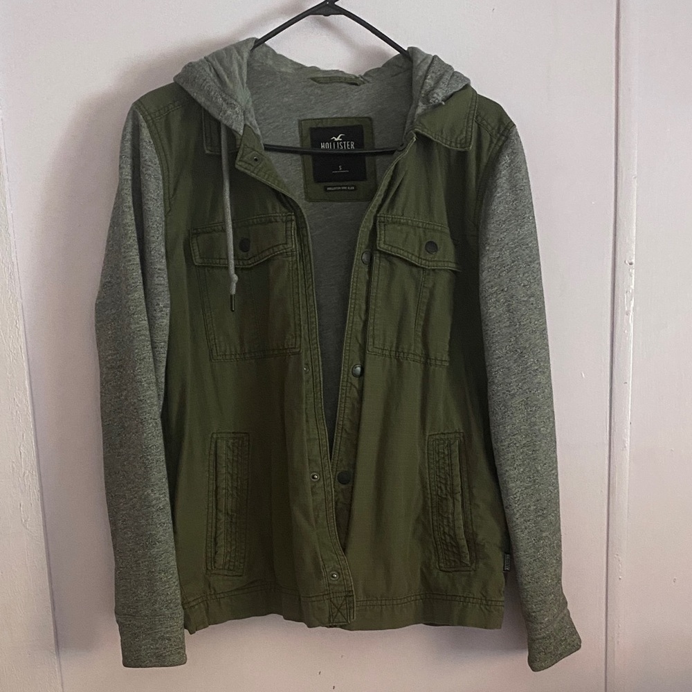 Hollister Olive and Heather Gray Hoodie Jacket